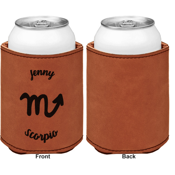 Zodiac Constellations Cognac Leatherette Can Sleeve - Single Sided Front and Back
