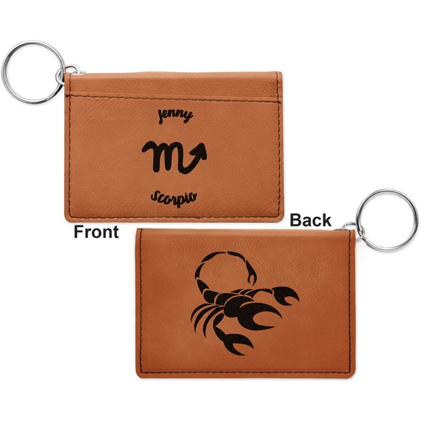 Zodiac Constellations Cognac Leatherette Keychain ID Holders - Front and Back Apvl