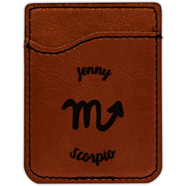 Zodiac Constellations Cognac Leatherette Phone Wallet close up