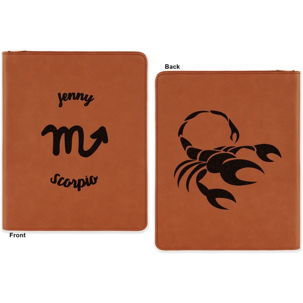 Zodiac Constellations Cognac Leatherette Zipper Portfolios with Notepad - Double Sided - Apvl