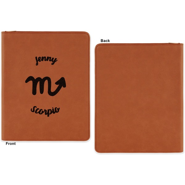 Zodiac Constellations Cognac Leatherette Zipper Portfolios with Notepad - Single Sided - Apvl