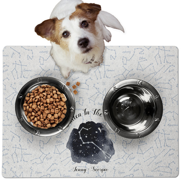 Custom Zodiac Constellations Dog Food Mat - Medium w/ Name or Text