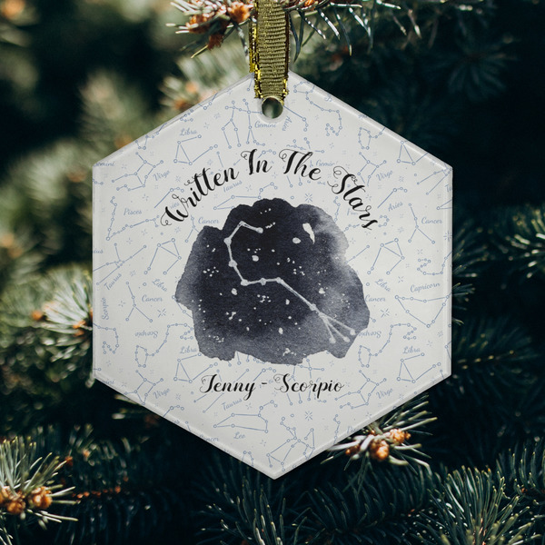 Zodiac Constellations Frosted Glass Ornament - Hexagon (Lifestyle)