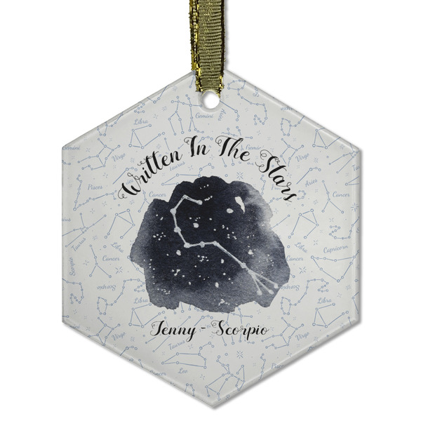 Custom Zodiac Constellations Flat Glass Ornament - Hexagon w/ Name or Text