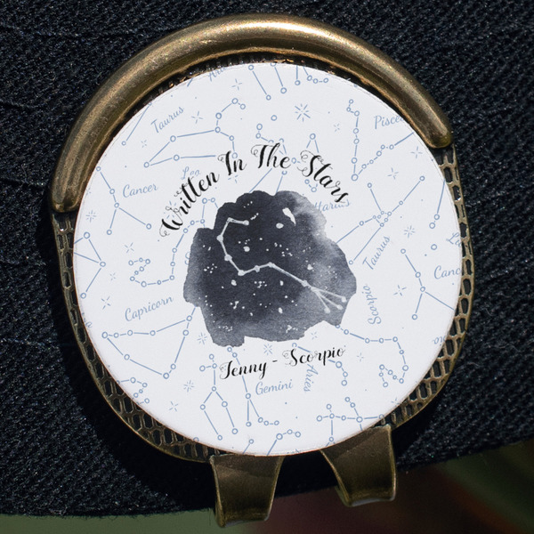 Zodiac Constellations Golf Ball Marker Hat Clip - Gold - Close Up