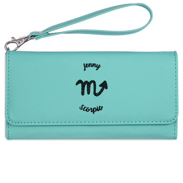 Zodiac Constellations Ladies Wallet - Leather - Teal - Front View