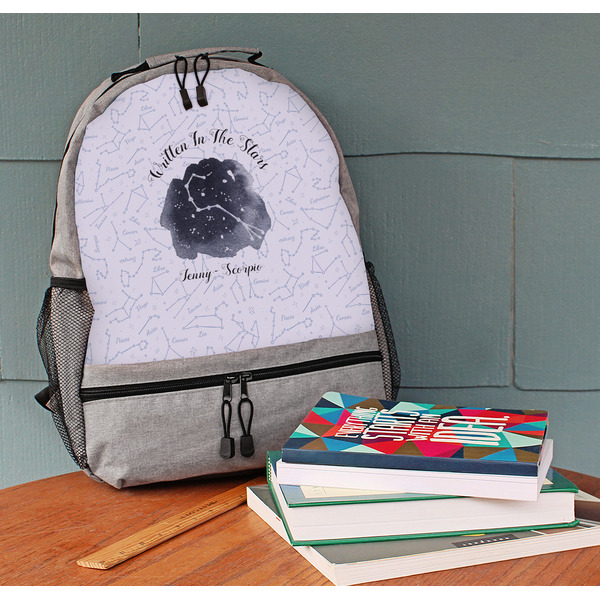 Zodiac Constellations Large Backpack - Gray - On Desk
