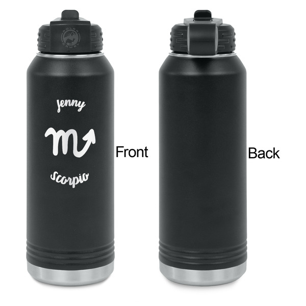 Zodiac Constellations Laser Engraved Water Bottles - Front Engraving - Front & Back View