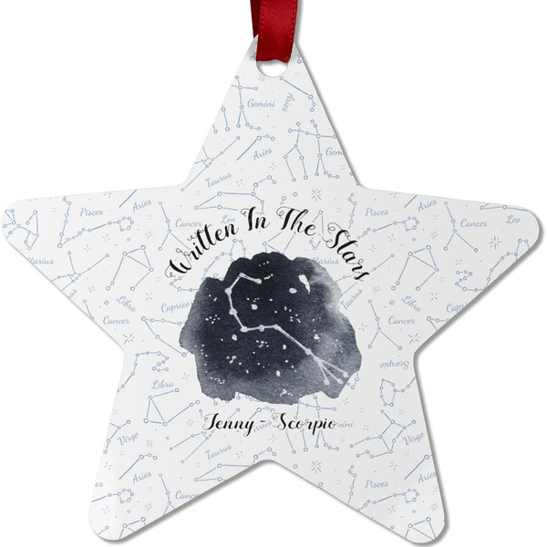 Custom Zodiac Constellations Metal Star Ornament - Double Sided w/ Name or Text