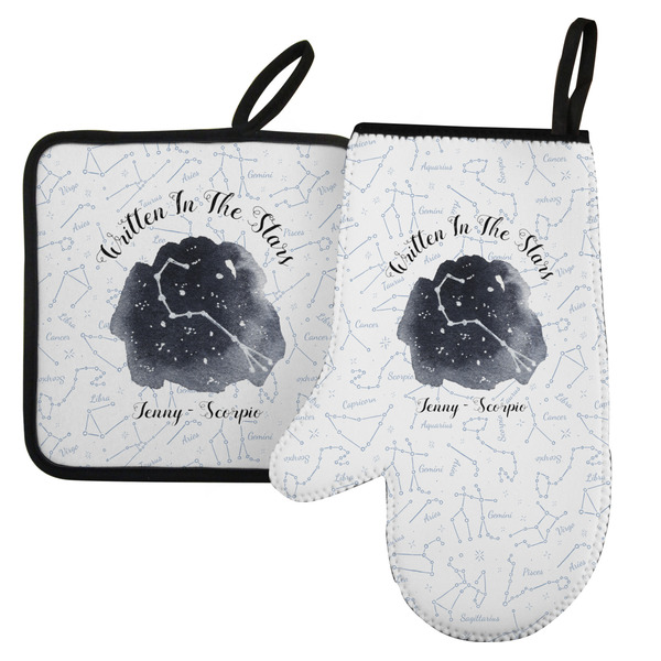 Custom Zodiac Constellations Left Oven Mitt & Pot Holder Set w/ Name or Text