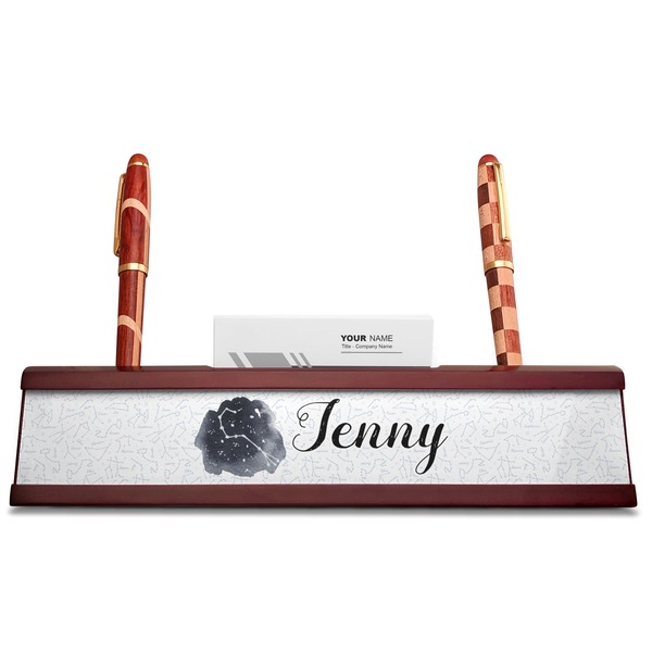 Zodiac Constellations Red Mahogany Nameplates with Business Card Holder - Straight