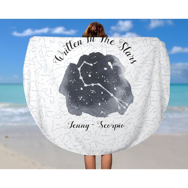 Zodiac Constellations Round Beach Towel - In Use