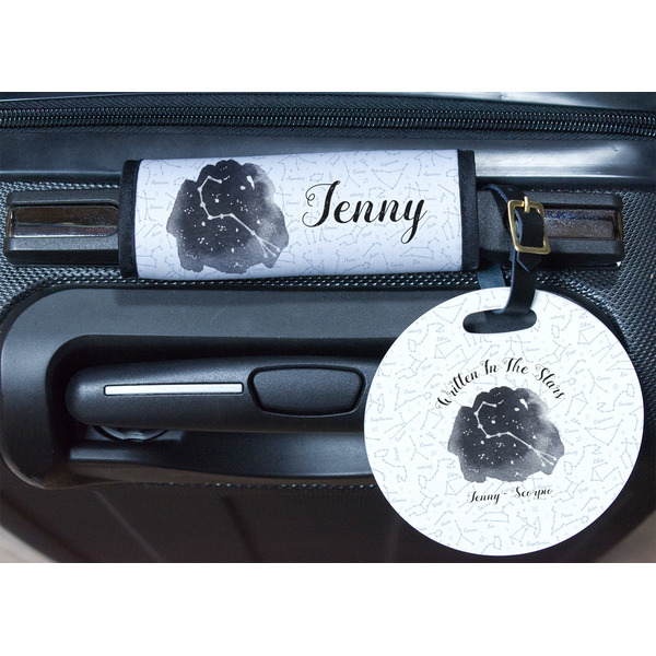 Zodiac Constellations Round Luggage Tag & Handle Wrap - In Context