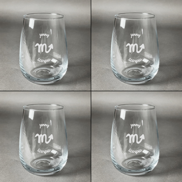 Zodiac Constellations Set of Four Personalized Stemless Wineglasses (Approval)