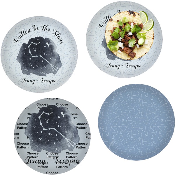 Custom Zodiac Constellations Set of 4 Glass Lunch / Dinner Plate 10" (Personalized)