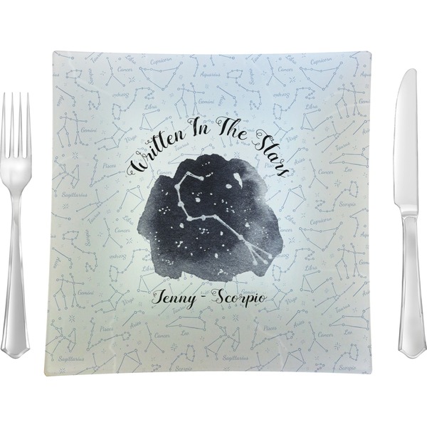 Custom Zodiac Constellations 9.5" Glass Square Lunch / Dinner Plate- Single or Set of 4 (Personalized)