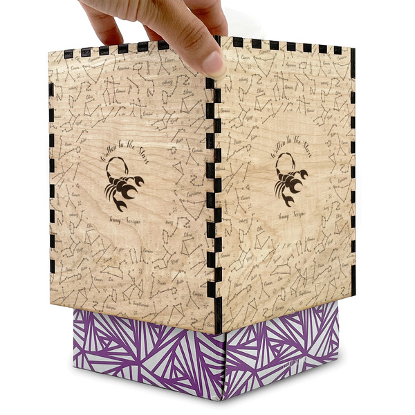 Zodiac Constellations Square Tissue Box Covers - Wood - with box