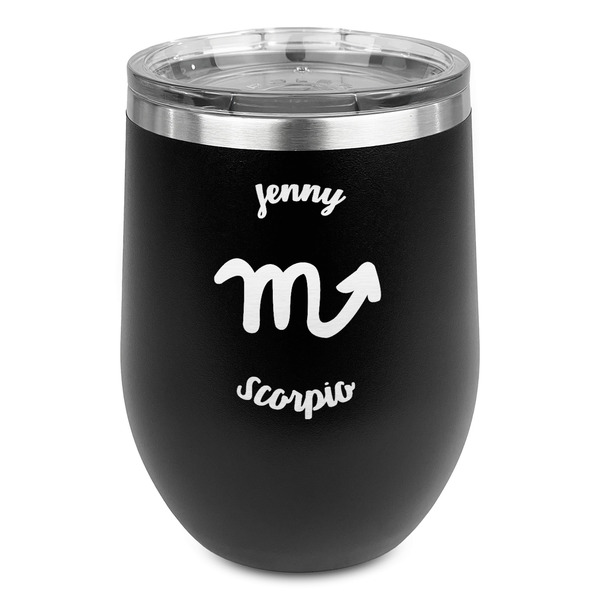 Custom Zodiac Constellations Stemless Stainless Steel Wine Tumbler - Black - Double Sided (Personalized)