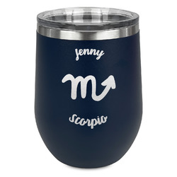 Zodiac Constellations Stemless Stainless Steel Wine Tumbler - Navy - Double Sided (Personalized)