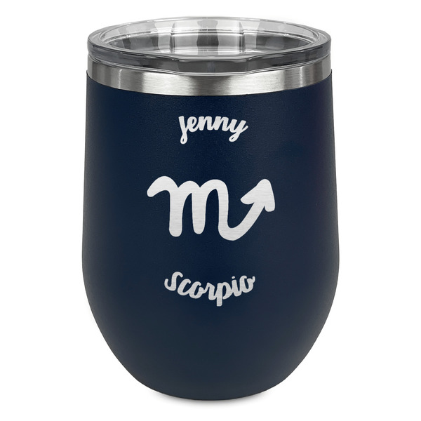 Custom Zodiac Constellations Stemless Stainless Steel Wine Tumbler - Navy - Double Sided (Personalized)