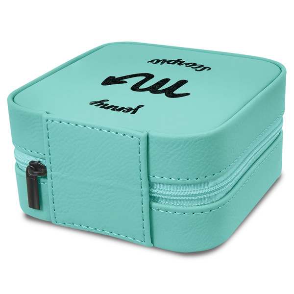 Zodiac Constellations Travel Jewelry Boxes - Leather - Teal - View from Rear