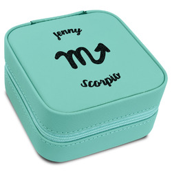 Zodiac Constellations Travel Jewelry Box - Teal Leather (Personalized)