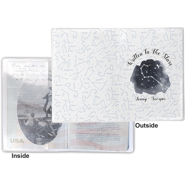 Zodiac Constellations Vinyl Passport Holder - Flat Front and Back