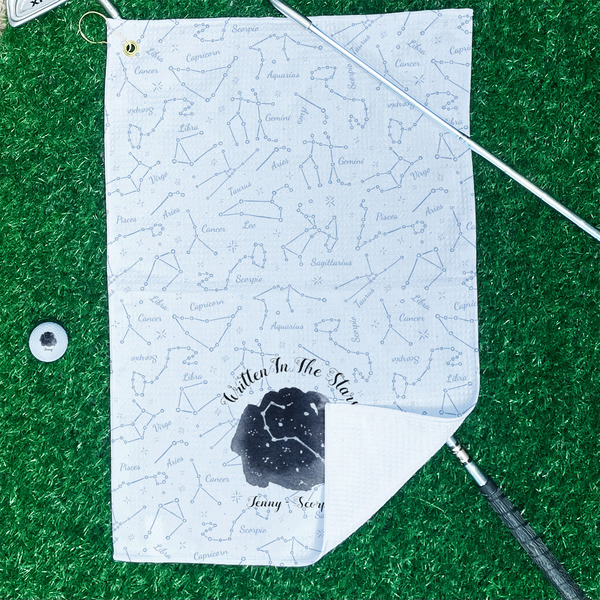 Zodiac Constellations Waffle Weave Golf Towel - In Context