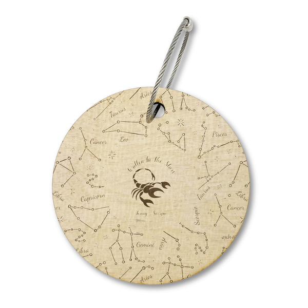 Custom Zodiac Constellations Wood Luggage Tag - Round (Personalized)