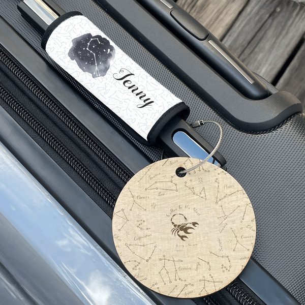 Zodiac Constellations Wood Luggage Tags - Round - Lifestyle