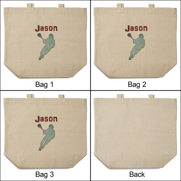 Lacrosse 3 Reusable Cotton Grocery Bags - Front & Back View
