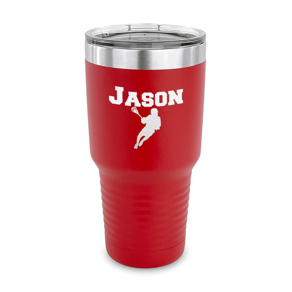 Custom Lacrosse 30 oz Stainless Steel Tumbler - Red - Single Sided (Personalized)