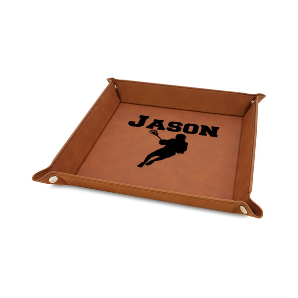 Custom Lacrosse Faux Leather Dice Tray - 6" x 6" - Rawhide (Personalized)