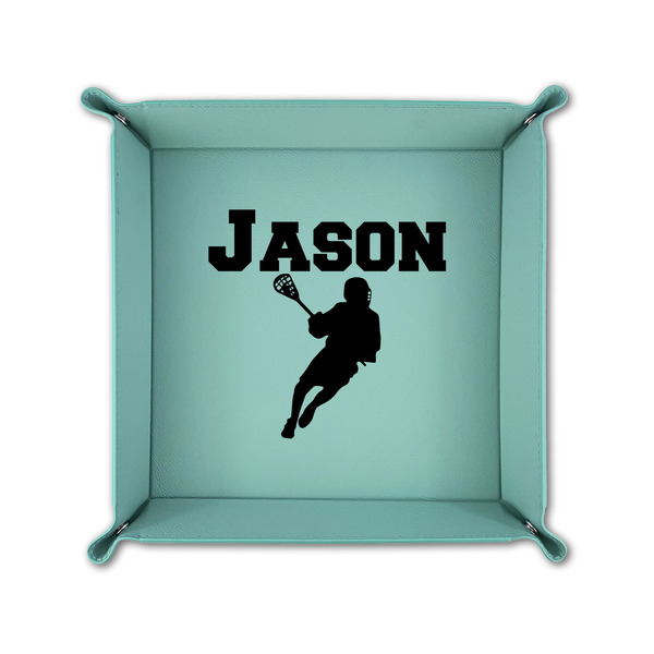 Lacrosse 6" x 6" Teal Leatherette Snap Up Tray - FOLDED UP