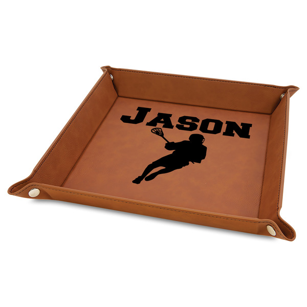 Custom Lacrosse Faux Leather Dice Tray - 9" x 9" - Rawhide (Personalized)