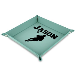 Lacrosse Faux Leather Dice Tray - 9" x 9"  - Teal (Personalized)