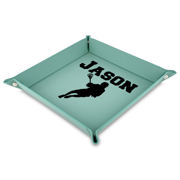Custom Lacrosse 9" x 9" Teal Faux Leather Valet Tray (Personalized)