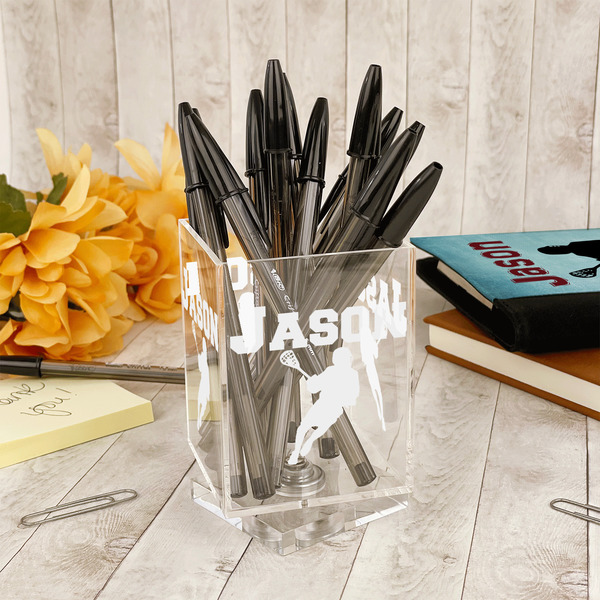 Lacrosse Acrylic Pencil Holder - IN CONTEXT