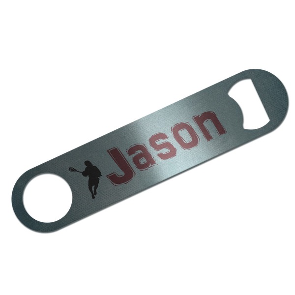 Custom Lacrosse Bar Bottle Opener - Silver w/ Name or Text