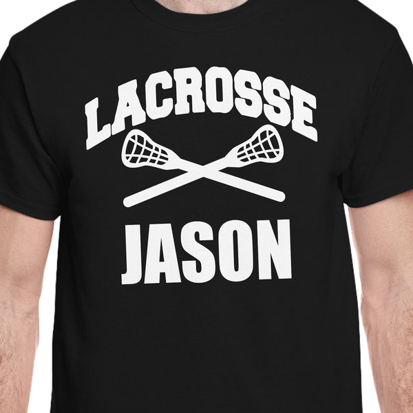 Lacrosse Black Crew T-Shirt on Model - CloseUp