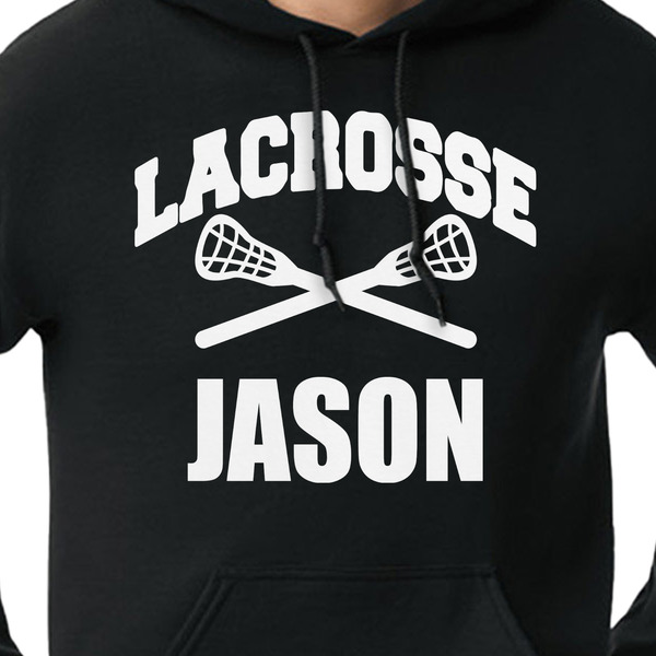 Lacrosse Black Hoodie on Model - CloseUp