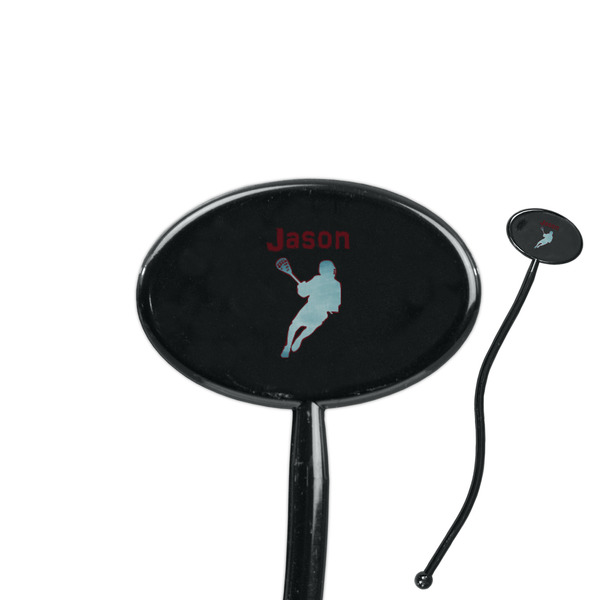 Custom Lacrosse 7" Oval Plastic Stir Sticks - Black - Double Sided (Personalized)