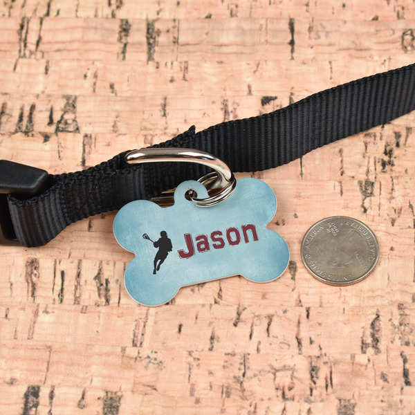 Lacrosse Bone Shaped Dog ID Tag - Large - In Context