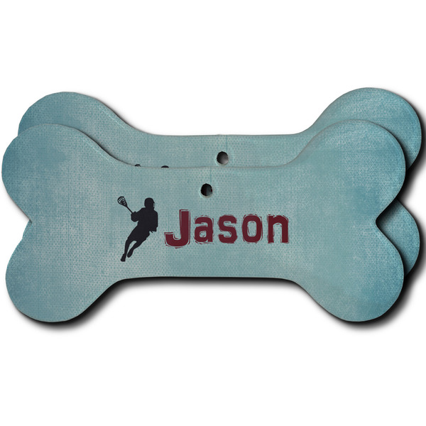 Custom Lacrosse Ceramic Dog Ornament - Front & Back w/ Name or Text