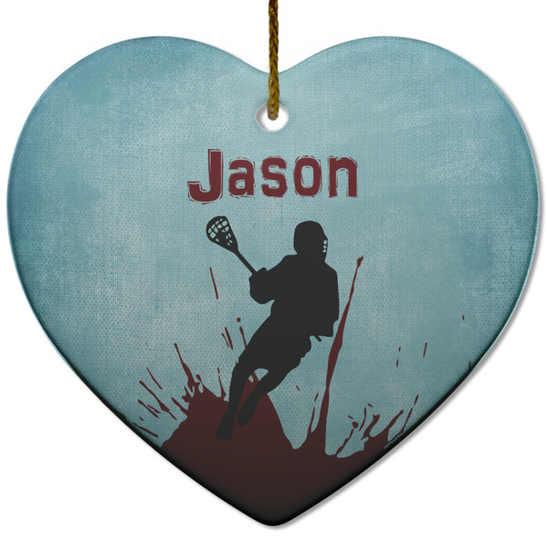 Lacrosse Ceramic Flat Ornament - Heart (Front)