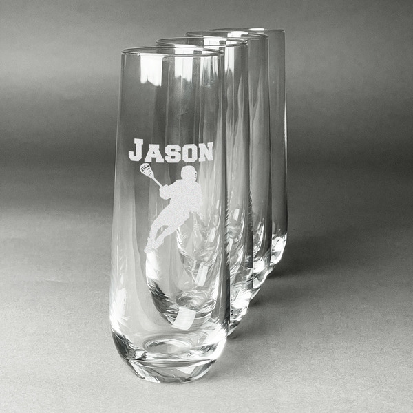 Custom Lacrosse Champagne Flute - Stemless Engraved - Set of 4 (Personalized)