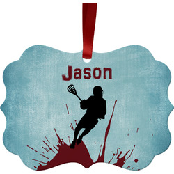 Lacrosse Metal Frame Ornament - Double Sided w/ Name or Text