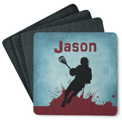 Lacrosse Square Rubber Backed Coasters - Set of 4 (Personalized)