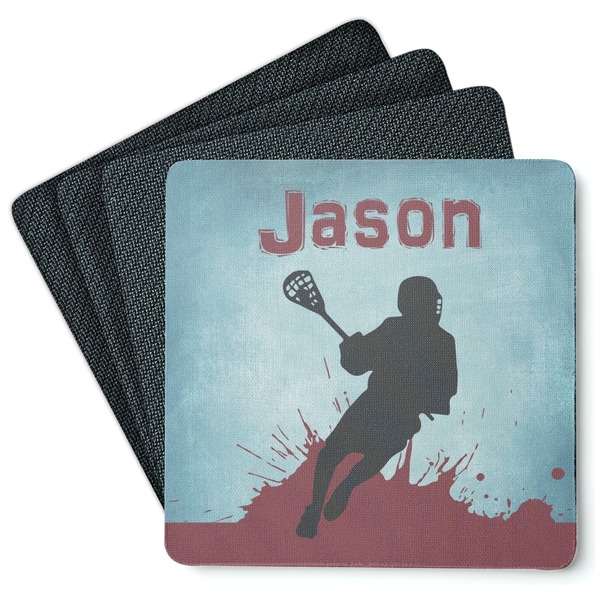 Custom Lacrosse Square Rubber Backed Coasters - Set of 4 (Personalized)