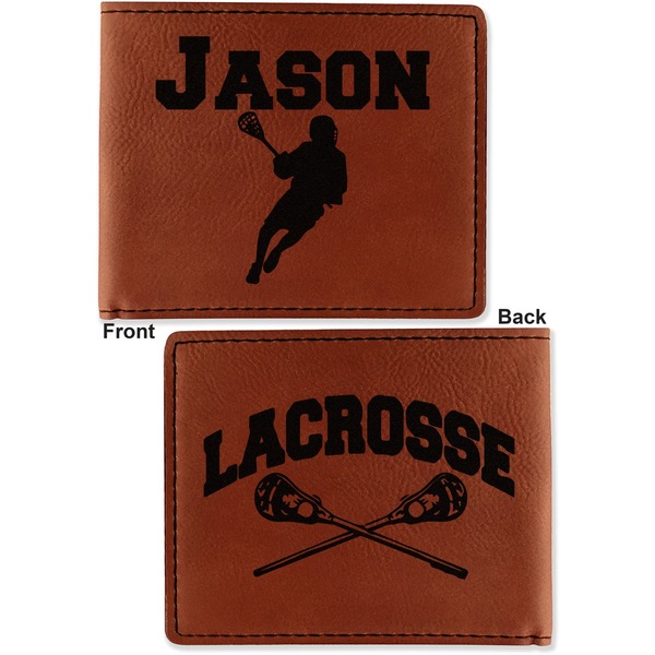 Lacrosse Cognac Leatherette Bifold Wallets - Front and Back
